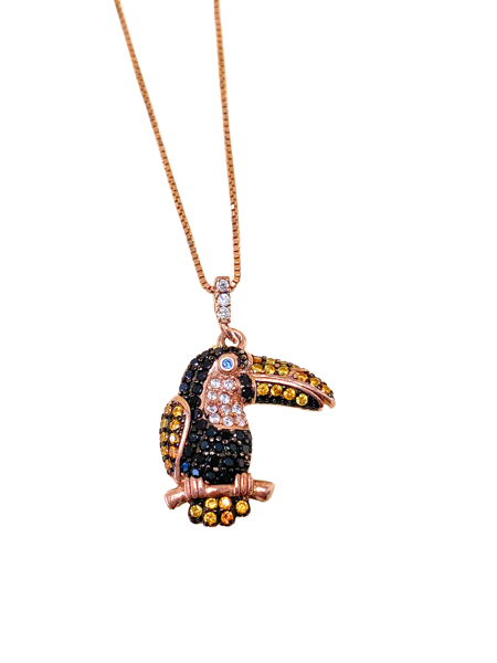 Collana in argento con tucano e zirconi